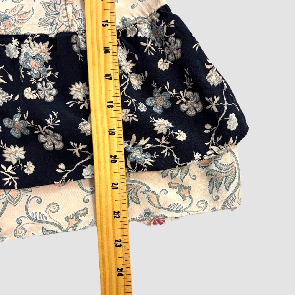 Loft Women’s Small Top Floral Ruffled Cap Sleeve Blouse‎ Navy Blue and Pink - Picture 3 of 7